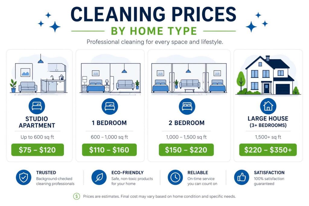 deep cleaning price comparison chart for different home sizes Chicago apartments and houses
