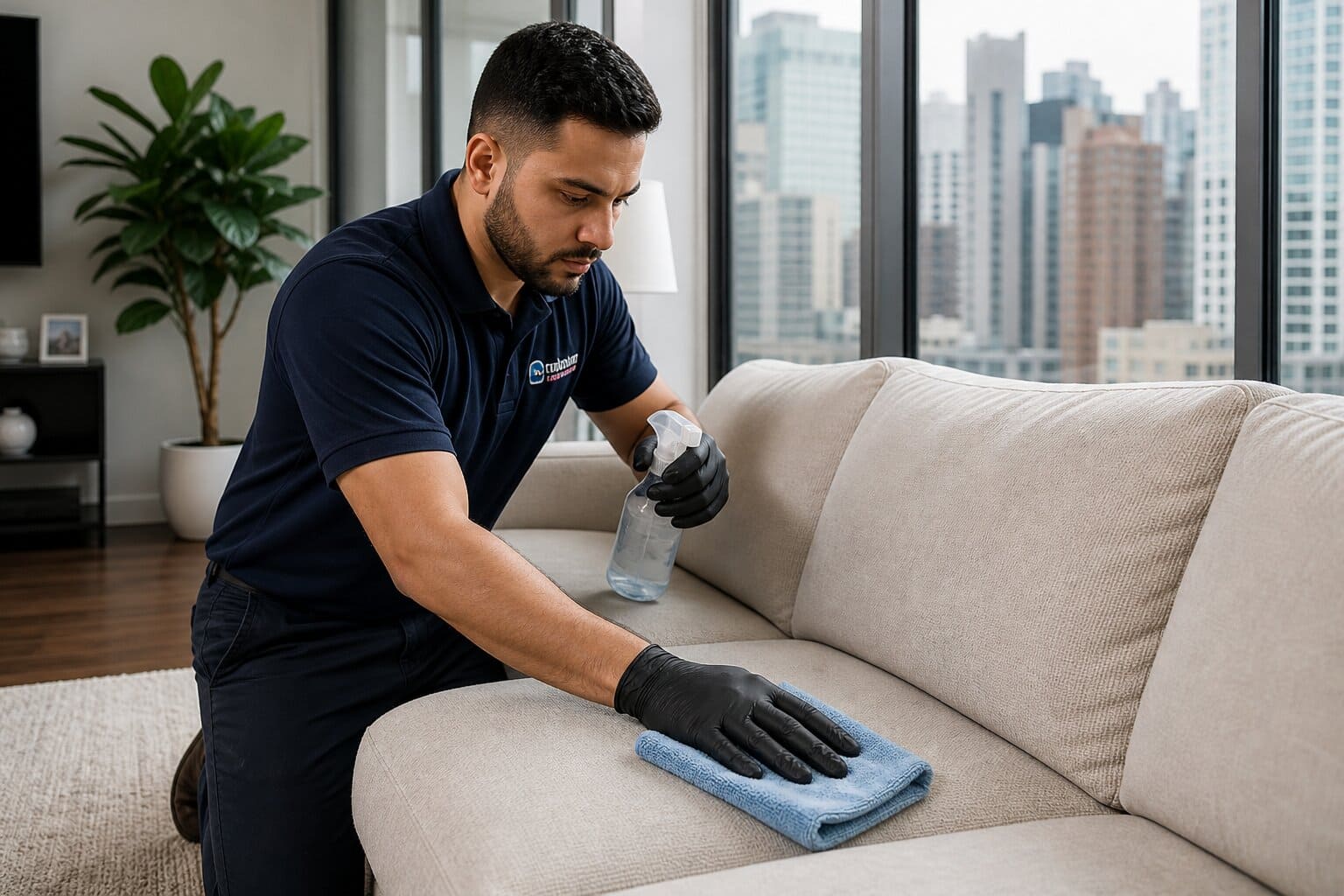 cleaning upholstery safely in Chicago living room